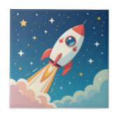 Cute space rocket blasting off タイル (正面)