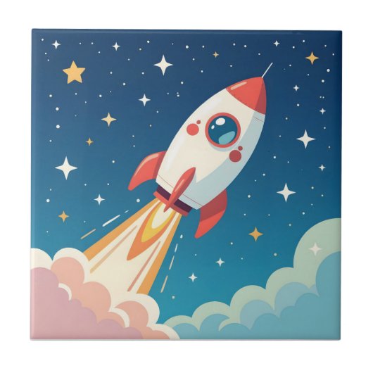 Cute space rocket blasting off タイル (正面)