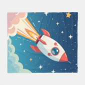 Cute space rocket blasting off フリースブランケット (正面(横))
