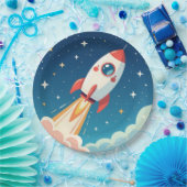 Cute space rocket blasting off ペーパープレート (パーティー)
