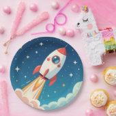 Cute space rocket blasting off ペーパープレート (パーティー)