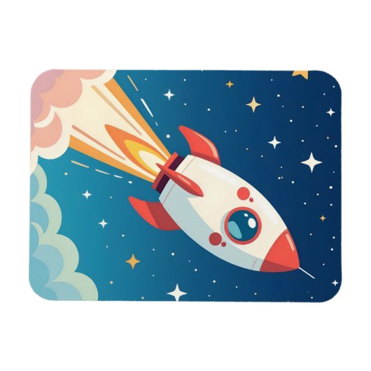 Cute space rocket blasting off マグネット (横)