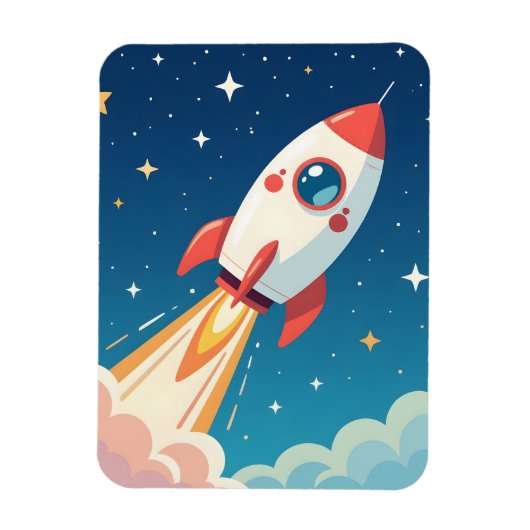 Cute space rocket blasting off マグネット (縦)