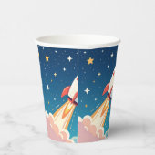 Cute space rocket blasting off 紙コップ (右)
