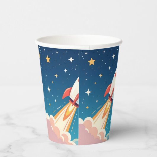Cute space rocket blasting off 紙コップ (右)