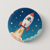 Cute space rocket blasting off 缶バッジ (正面)