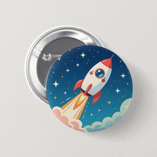 Cute space rocket blasting off 缶バッジ (正面&裏面)