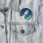 Cute space rocket blasting off 缶バッジ (インサイチュ)