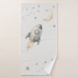 Cute Space Theme Bath Towels with Whimsical Rocket バスタオル