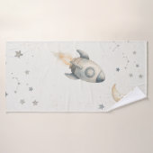 Cute Space Theme Bath Towels with Whimsical Rocket バスタオル (バスタオル)