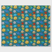 Cute Space Wrapping Paper, Suns, Earths, Moons ラッピングペーパー (フラット)