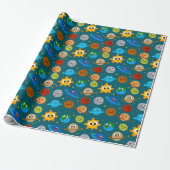 Cute Space Wrapping Paper, Suns, Earths, Moons ラッピングペーパー (アンロールド)