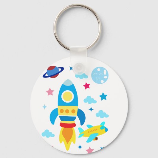 Cute Spacecraft Rocket Ships Pattern キーホルダー (正面)