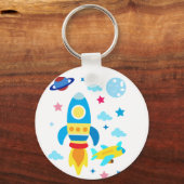 Cute Spacecraft Rocket Ships Pattern キーホルダー (裏面)