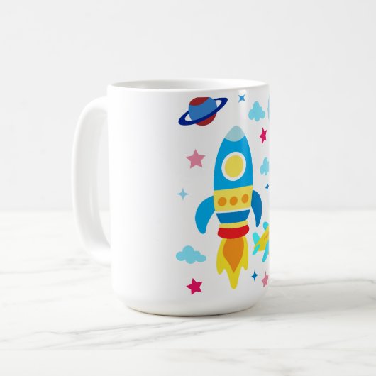 Cute Spacecraft Rocket Ships Pattern コーヒーマグカップ (正面左)