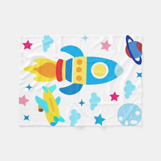 Cute Spacecraft Rocket Ships Pattern フリースブランケット (正面(横))