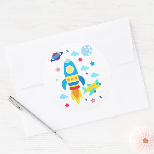 Cute Spacecraft Rocket Ships Pattern ラウンドシール (封筒)