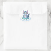 cute spaceship coffee cat stickers ラウンドシール (バッグ)