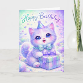 Cute Sparkle Kitten Happy Birthday Card - Magical  カード