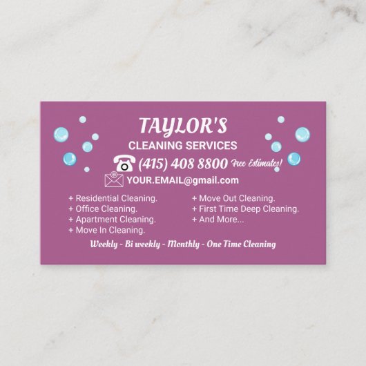 Cute Sparkly Maid House Cleaning Service 名刺 (正面)