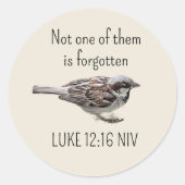 Cute Sparrow Bird Photo Bible Verse Simple Tan ラウンドシール (正面)