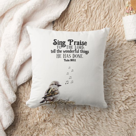 Cute Sparrow Singing a Psalm Bible Verse Bird クッション (ブランケット)