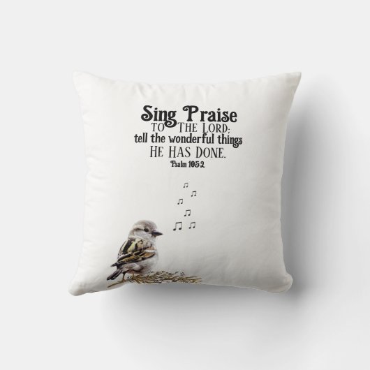 Cute Sparrow Singing a Psalm Bible Verse Bird クッション (裏面)