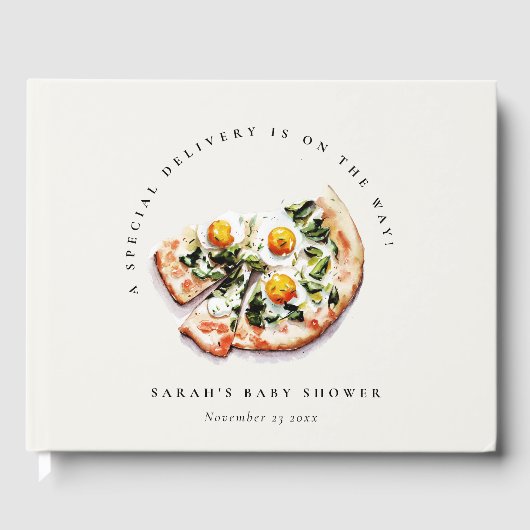 Cute Special Delivery Pizza Baby Shower Party ゲストブック (正面)