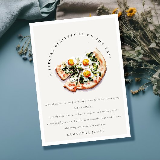 Cute Special Delivery Pizza Baby Shower Party サンキューカード