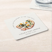 Cute Special Delivery Pizza Baby Shower Party スクエアペーパーコースター (アングル)