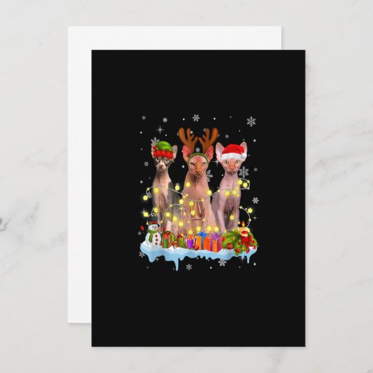 Cute Sphynx Santa Hat Christmas Light Xmas 招待状 (正面/裏面)