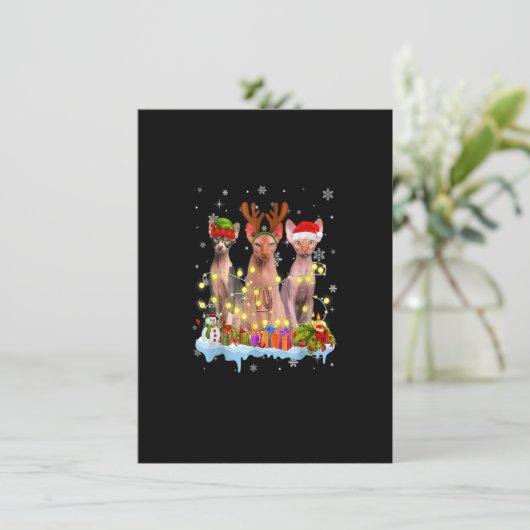 Cute Sphynx Santa Hat Christmas Light Xmas 招待状 (スタンド正面)