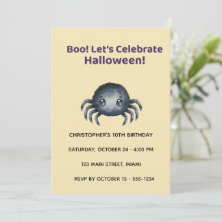 Cute Spider Halloween Birthday Invitation 招待状