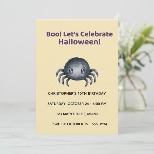 Cute Spider Halloween Birthday Invitation 招待状 (スタンド正面)
