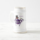 Cute spider in top hat cartoon ビールジョッキ (正面左)