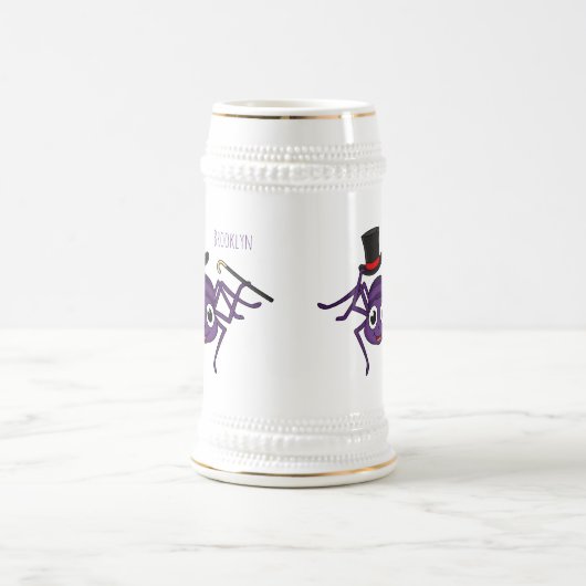 Cute spider in top hat cartoon ビールジョッキ (中央)