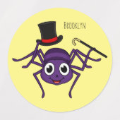 Cute spider in top hat cartoon ラベル (デザイン1)