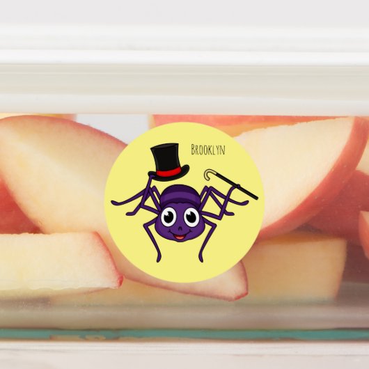Cute spider in top hat cartoon ラベル (貼付)