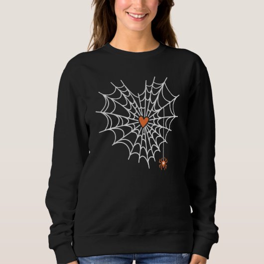 Cute Spider Web Cobweb Heart Halloween Orange 1 スウェットシャツ (正面)