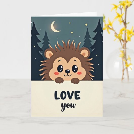 Cute Spiky Hedgehog Love You Card カード (黄色い花)