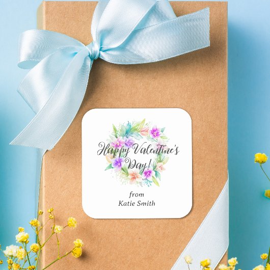 Cute Splendid Cute Floral Valentine's Day Wreath  スクエアシール