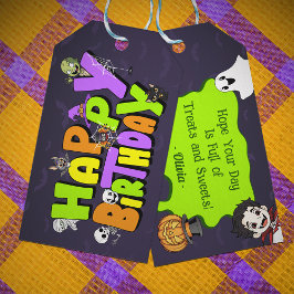 Cute Spooktacular Halloween Monster Happy Birthday ギフトタグ