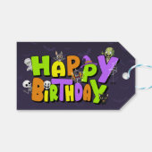Cute Spooktacular Halloween Monster Happy Birthday ギフトタグ (正面(横))