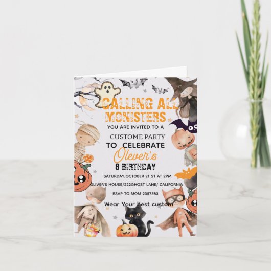 Cute Spooktacular Monster  Kids Birthday Invition 招待状 (正面)