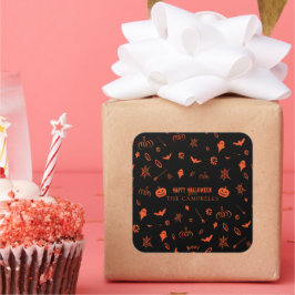 Cute Spooky Ghost Black Orange Halloween スクエアシール