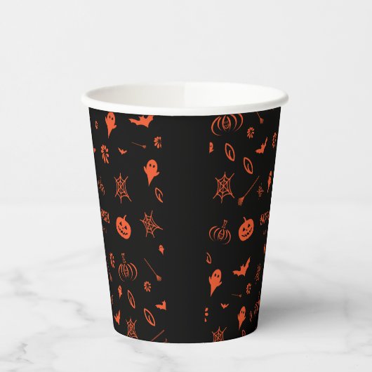 Cute Spooky Ghost Black Orange Halloween 紙コップ (左)