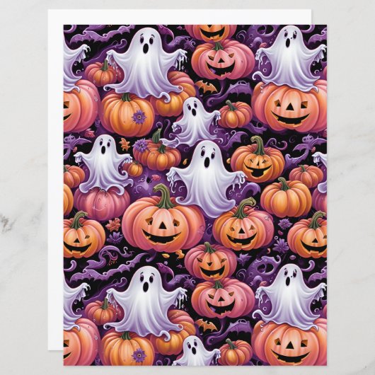 Cute Spooky Ghosts & Jack-o'-Lantern Pattern Paper (正面/裏面)