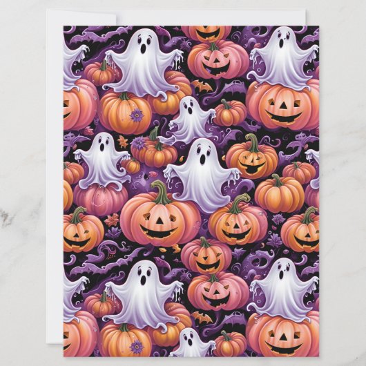 Cute Spooky Ghosts & Jack-o'-Lantern Pattern Paper (正面)