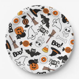 Cute Spooky Halloween Black and Orange ペーパープレート