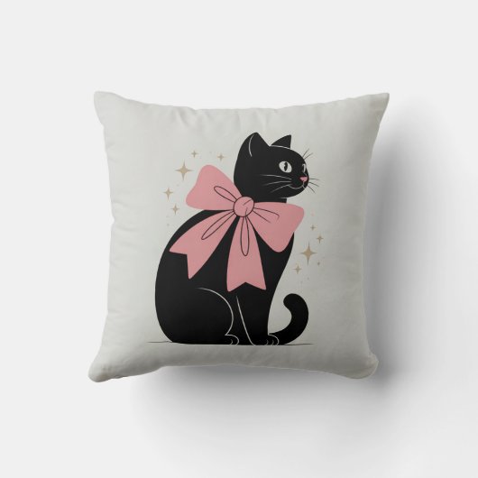 Cute Spooky Halloween Black Cat with Bow クッション (裏面)